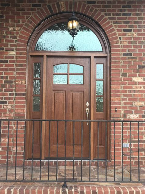 Front Door Finishes - Traditional - Porch - Raleigh - by User | Houzz Craftsman Style Front Door, Door Finishes, Red Brick House Exterior, Entryway Inspo, Traditional Porch, Driveway Paving, Stained Doors, Wood Exterior Door, Rustic Porch