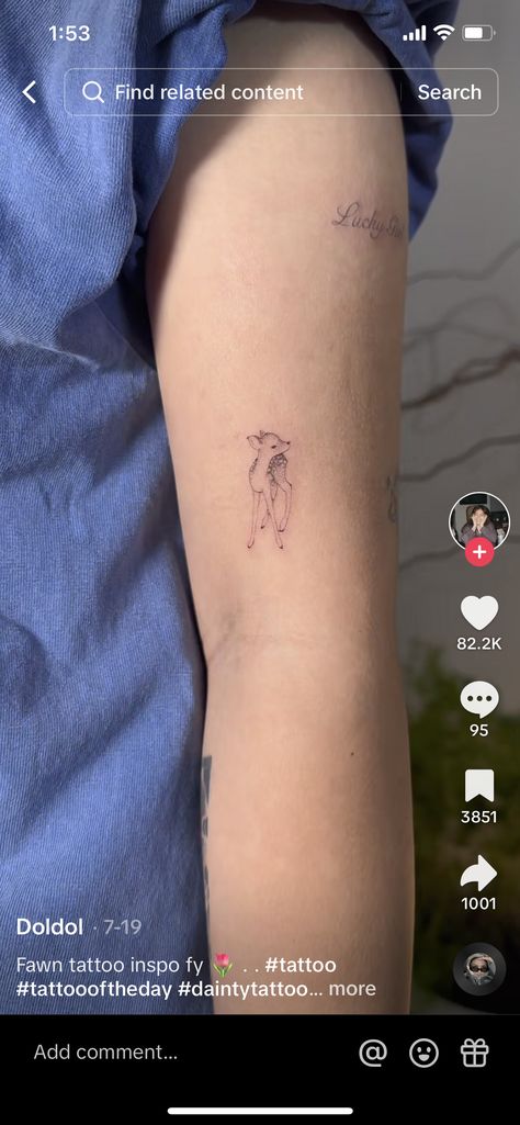 Fineline Deer Tattoo, Deer Small Tattoo, Tiny Deer Tattoo, Dainty Dinosaur Tattoo, Sleeping Fawn Tattoo, Minimal Deer Tattoo, Dainty Deer Tattoo, Fawn Tattoo Minimalist, Doe Tattoo Simple