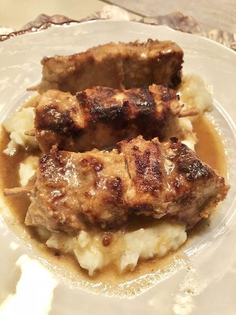 City Chicken Over Mashed Potatoes Polish City Chicken Recipe, City Chicken Recipe, Best Cabbage Recipe, City Chicken, Chicken Leg Recipes, Greenbean Casserole Recipe, Buttered Noodles, Shellfish Recipes, Grandmas Recipes