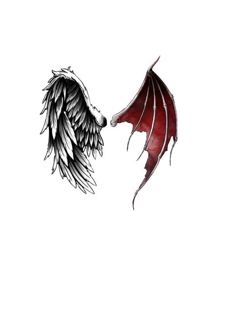 Angel And Devil Tattoo On Shoulder, Angel Demon Wings Tattoo, Lucifer Wings Tattoo, Wings Tattoo Wrist, Angel Devil Wings Tattoo, Angel And Devil Wings Tattoo, Angel And Demon Wings Tattoo, Angel And Devil Tattoo Design, Demon Wings Tattoo