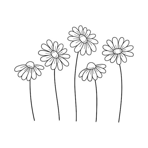 Daisy Flower Drawing, Daisy Drawing, Wildflower Drawing, Hand Embroidery Patterns Free, Clothes Embroidery Diy, Line Vector, Flower Outline, Doodle Style, Outline Designs