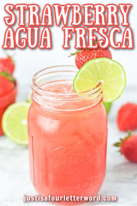 Fresh Strawberry Juice Recipes, Aquas Frescas Recipes, Strawberry Lime Water, Aqua Fresca Recipes Strawberry, Agua Fresca Lime, How To Make Aqua Fresca, Strawberry Fresca Drink, Strawberry Aqua Fresca Recipe, Aqua Fresca Recipes Mexican Drinks