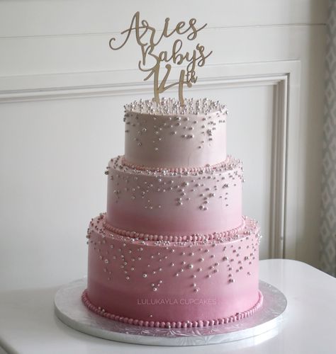 Three Tier Pink Birthday Cake, Pink Two Teir Birthday Cake, 3 Layer Pink Cake, Birthday Cake 2 Floors, Pink 2 Tier Birthday Cake, Ombré Pink Cake, Birthday Cakes 3 Tier, Pink Sparkly Birthday Cake, Sparkly Cake Birthday