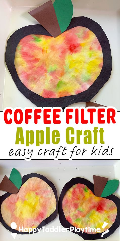 Coffee Filter Apple Craft - Happy Toddler Playtime Preschool Apple Theme, Apple Lessons, Apple Coffee, September Crafts, Apple Preschool, Apple Unit, Art Project For Kids, Coffee Filter Crafts, Fun Fall Crafts