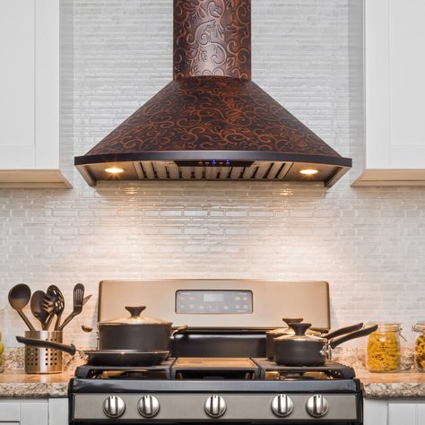 AKDY 30" 350 CFM Convertible Wall Mount Range Hood | Wayfair Kitchen Hood Vent, Kitchen Hood Ideas, Kitchen Hood Design, Kitchen Vent Hood, Copper Hood, Copper Range Hood, Kitchen Vent, Kitchen Exhaust, Exhaust Hood