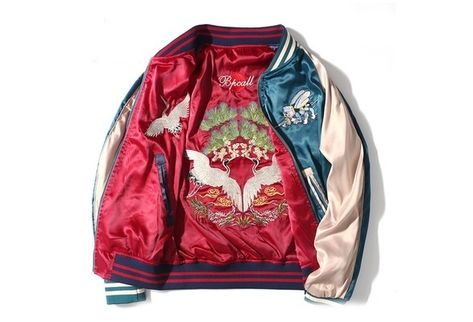 New Wear Luxury Embroidered Baseball Jacket Women & Men Streetwear Spring Jacket Outwear Blue/Red Bomber Jacket | Wish Japanese Embroidery, Japanese Street Fashion, Baseball Jacket Women, Streetwear Spring, Modern Street Style, Souvenir Jacket, Slim Fit Jackets, Outwear Jackets, Spring Jackets