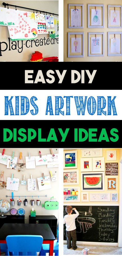 Kids Artwork Display Ideas - Creative ways ti save children's artwork with an easy DIY art display wall for hanging your kids art, crafts, homework and special items and displaying them on a wall. Displaying Kids Artwork Diy, Hanging Kids Art, Artwork Display Wall, Hanging Kids Artwork, Diy Kids Art Display, Cheap Art Projects, Kids Art Display Wall, Displaying Childrens Artwork, Art Display Wall