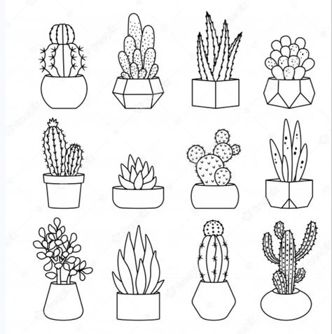 Modele Zentangle, Plants In Pots, Plant Doodle, Cactus Drawing, Arte Doodle, Tattoo Zeichnungen, Tiny Tattoo, Pola Sulam, Easy Doodle Art