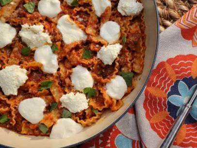 Lazy No-Bake Lasagna Recipe | Valerie Bertinelli | Food Network No Bake Lasagna, Valerie's Home Cooking Recipes, Baked Lasagna Recipe, Valerie Bertinelli Recipes, Lazy Lasagna, Baked Lasagna, Home Cooking Recipes, Crockpot Lasagna, Mild Italian Sausage