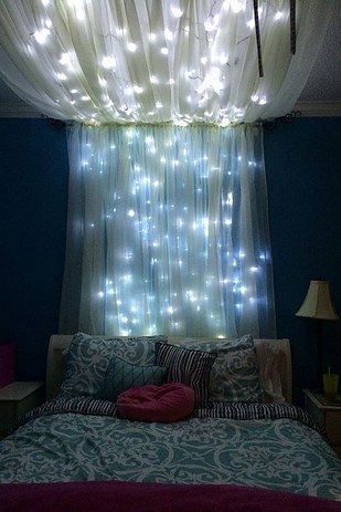 Add some string lights to create an extra whimsical effect. | 14 DIY Canopies You Need To Make For Your Bedroom Diy Bed Canopy, Canopy Bed Diy, Dreamy Decor, Girl Bedrooms, Room Makeovers, Diy Canopy, Design Del Prodotto, Teen Bedroom, Dream Rooms