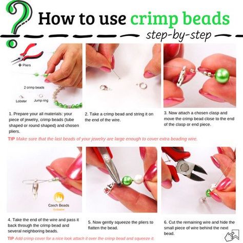 How to Use Crimp Beads - Shape, Tools, Size Chart How To Use Crimp Beads, Diy Jewelry Making Tutorials, Jewelry Knowledge, Chain Nose Pliers, Crimp Beads, Beading Tools, Easy Diy Jewelry, Pearl Jewelry Sets, Jewelry Techniques