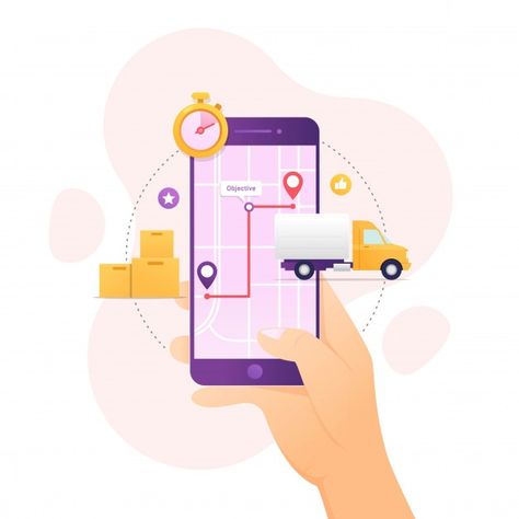 Order delivery tracking using mobile dev... | Premium Vector #Freepik #vector #logo #business #technology #hand Shopping Online Logo, Isometric Illustration, Delivery App, Flat Icons, Dream Business, Graphic Editing, Social Media Banner, Vintage Grunge, App Development Companies