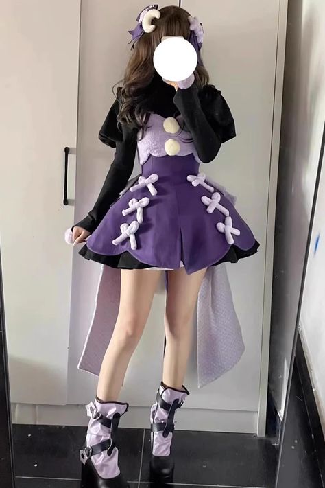 Black/Purple Magical Girl Long Sleeves Princess Sweet Lolita Dress – LolitaInside Lolíta Dress Purple, Outfit With Skater Skirt, Dark Lotila Fashion, Black Light Dress, Purple Lolíta Dress, Emo Purple Outfit, Pretty Dresses Purple, Purple Witch Outfit Aesthetic, Cute Space Outfits