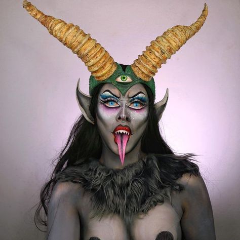 Krampus Makeup Women, Krampus Makeup, Female Krampus, Krampus Costume, Lady Krampus, Witches Ball, Fashion Show Makeup, Liquid Latex, White Eyeliner