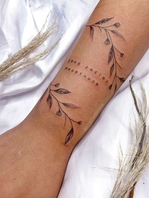 Wrap Around Wrist Tattoos, Around Arm Tattoo, Wrap Around Tattoo, Cuff Tattoo, Flower Wrist Tattoos, Small Forearm Tattoos, Boho Tattoos, Mommy Tattoos, Writing Tattoos