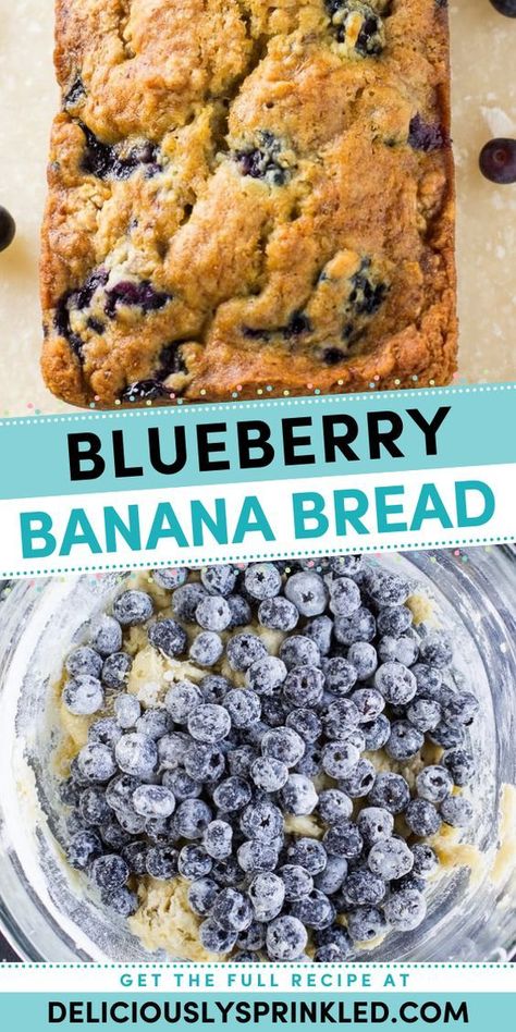 Craving some yummy snack food? You'll love every bite of this easy blueberry banana bread! Not only is this banana bread with blueberries moist, but it is also deliciously sweet. Definitely one of the best breakfast recipes ever! Blueberry Bread Recipe Moist, Banana Bread With Blueberries, Blueberry Recipes Breakfast, Blueberry Bread Recipe, Oatmeal Chocolate Chip Muffins, Blueberry Banana Bread, Banana Blueberry Muffins, Banana Bread Recipe Healthy, Banana Bread Recipe Moist