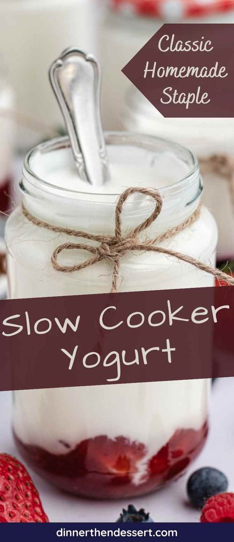 Slow Cooker Yogurt is an inexpensive way to turn extra milk into homemade yogurt overnight. Try making your own yogurt with this easy recipe! Crock Pot Yogurt, Homemade Yogurt Recipes, Diy Yogurt, Make Your Own Yogurt, Slow Cooker Appetizers, Instant Pot Yogurt, Make Greek Yogurt, Homemade Greek Yogurt, Making Yogurt