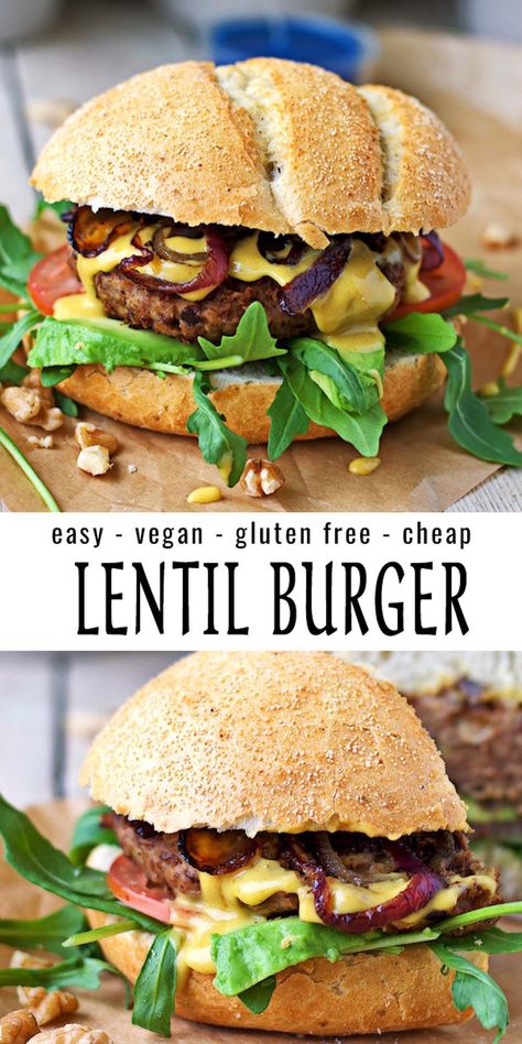 Lentil Burger Recipe, Lentil Vegan, Vegan Lentil Burger, Lentil Burger, Burger Dinner, Vegan Burger Recipe, Creamy Mustard Sauce, Lentil Burgers, Vegan Lentil