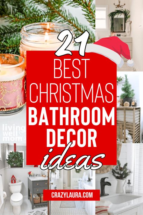 Small Christmas Bathroom Decor, Bathroom Decor Christmas Ideas, Bathroom Christmas Decorations Ideas, Christmas Bathroom Door Decorations, Bathroom Xmas Decor Ideas, Powder Room Christmas Decor Ideas, Christmas Powder Room Decor, Christmas Decorated Bathrooms, Peppermint Decorations Christmas