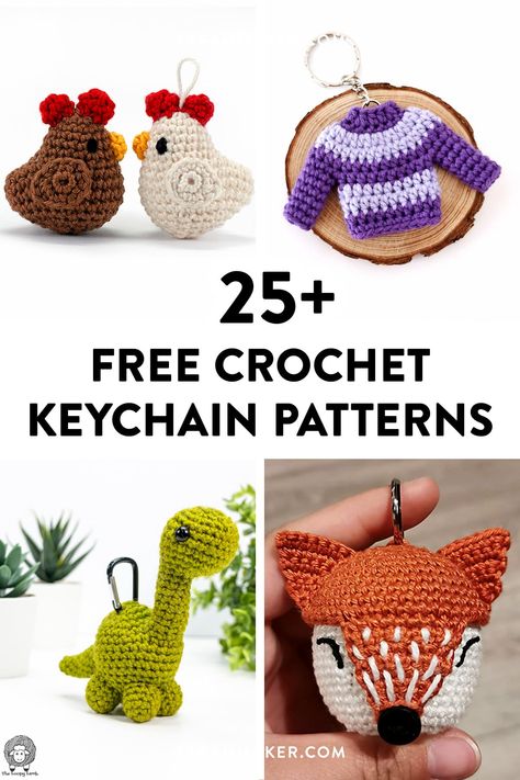 25 Free & Easy Crochet Keychain Patterns Crochet Keychain Patterns, Crochet Keyring Free Pattern, Keychain Patterns, Bookmark Crochet, Crochet Keychain Pattern, Crochet Amigurumi Free Patterns, Crochet World, Quick Crochet, Crochet Keychain