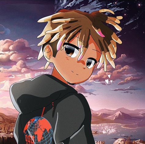 Charector Art, Juice Wrld Anime, Rappers Art, Rapper And Anime, Wrld 999, Dope Cartoons, Anime Rapper, Rapper Art, Black Cartoon Characters