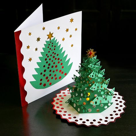 Cricut Christmas Cards, Pop Up Christmas Cards, Pop Up Card Templates, Art Knife, Diy Pop, Diy Holiday Cards, Christmas Tree Template, Christmas Tree Card, Holiday Card Template