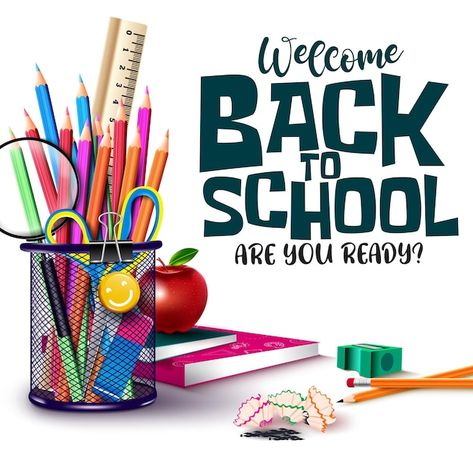 Back to school vector design. welcome ba... | Premium Vector #Freepik #vector #back-school-illustration #school-supplies #school-items #back-school Back To School Images, Back To School Vector, School Vector, Flex Banner Design, School Fair, Welcome To School, Smart School, School Illustration, School Images