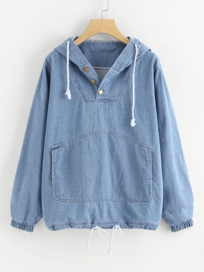 Kangaroo Pocket Hooded Denim Sweatshirt Pola Jaket, Vestiti In Jeans, Denim Sweatshirt, Stylish Hoodies, Fashion Tops Blouse, Trendy Fashion Tops, Crop Top Outfits, Denim Jacket Women, Kawaii Clothes