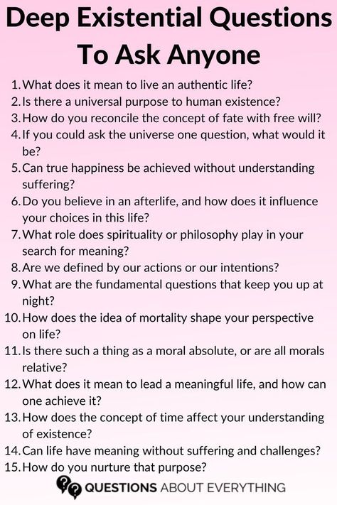 15 deep existensial questions to ask anymore Lets Get Deep Card Game Questions, Deep Life Questions, Really Deep Questions, World Building Questions, Philosophy Questions, Worldbuilding Questions, Ethical Questions, Thought Provoking Questions, Existential Questions