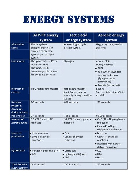 HSCPDHPE - core 2 - Energy system table by Chris Lehner via slideshare 30 Day Squat, Biology Revision, 30 Day Squat Challenge, Home Workout Plan, Physical Education Lessons, Exercise Science, Pe Ideas, Cellular Respiration, Exercise Physiology