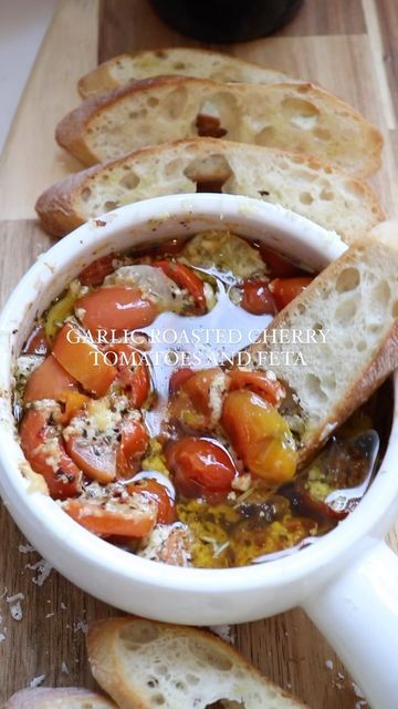 Feta Pastry, Tomatoes And Feta, Feta Recipe, Garlic And Olive Oil, Bruschetta Toppings, Feta Recipes, Feta Dip, Roasted Cherry, Garlic Cheese