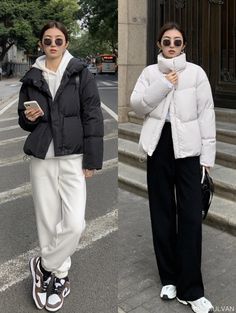 Korean Fashion Autumn 2022, Bubble Jacket Outfit Winter, Uk Outfit Women Winter, Winter Outfits For Korea, Japan 2023 Fashion, Cold Winter Outfits Japan, Korean Ootd Winter, Japan Autumn Outfit Ideas, Outfit In Japan Winter