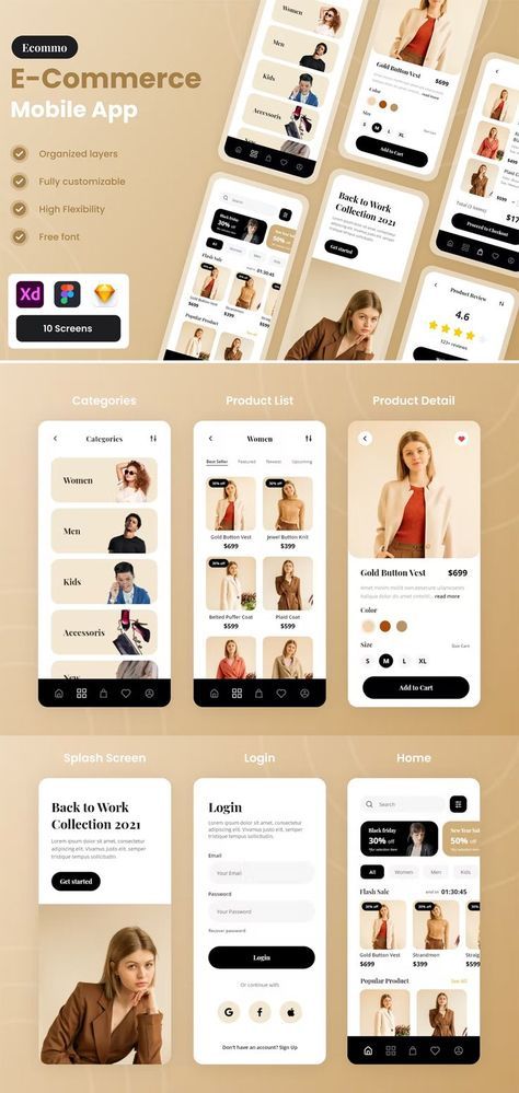 e-Commerce & Fashion Store Mobile App UI Template XD, FIG, SKETCH Marketplace App Design, Fashion Mobile App Design, Fashion E Commerce Web Design, E Commerce App Design, Mobile Apps Designs, Fashion App Ui Design, Ecommerce Mobile App Design, E Commerce Ui Design, Ecommerce App Design Mobile Ui