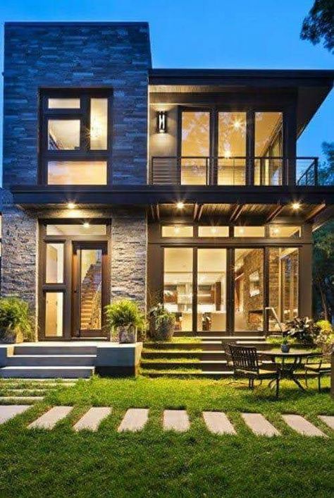 Modern Contemporary House Plans, New Modern House, Contemporary Modern House, Contemporary House Exterior, Modern Contemporary Homes, Contemporary House Plans, Modern Houses Interior, Modern House Plans, Dream House Exterior