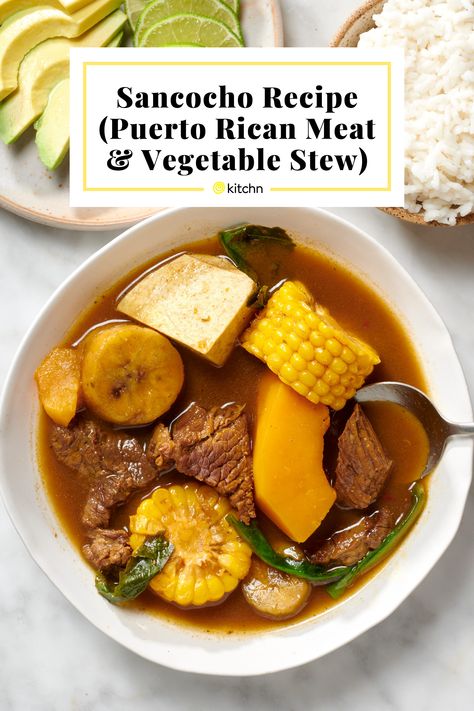 Learn how to make sancocho, an iconic stew native to Puerto Rico with chunks of meat and hearty vegetables. Sancocho Recipe Puerto Rican, Sancocho Recipe, Sazon Seasoning, Steamed White Rice, Rican Food, Beef Stew Meat, Puerto Rican Recipes, Vegetable Stew, Stew Meat