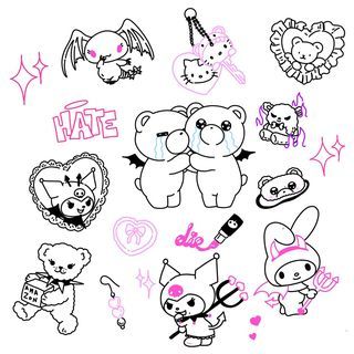 Emo Tattoo Ideas, Emo Tattoos, Christian Sleeve Tattoo, Grunge Tattoo, Haircuts For Thick Hair, Hello Kitty Tattoos, Kawaii Tattoo, Flash Tattoo Designs, Doodle Tattoo