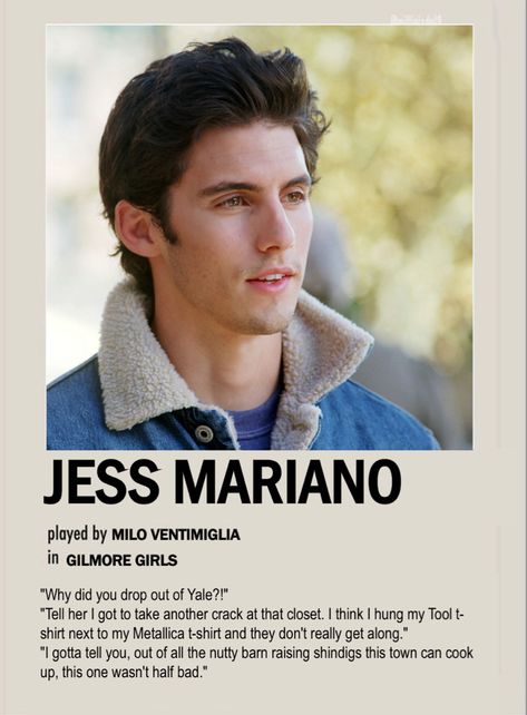 MINIMALISTIC GILMORE GIRLS POSTER Milo Ventimiglia Gilmore Girls, Gilmore Girls Poster, Gilmore Girls Party, Jess Gilmore, Gilmore Girls Jess, Gilmore Girls Characters, Gilmore Guys, Rory And Jess, Gilmore Girls Quotes