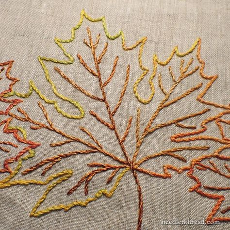 Autumn Runner: Colors & Stitches & Thinking – NeedlenThread.com Embroidery Purse, Learning To Embroider, Embroidery Lessons, Hungarian Embroidery, Autumn Inspired, Drawn Thread, Hand Pictures, Autumn Leaf, Embroidered Linen