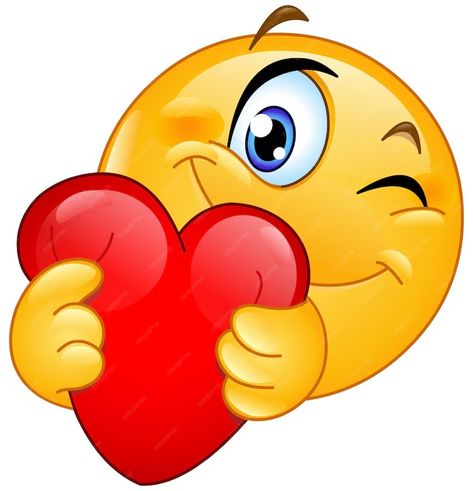 Premium Vector | Winking Emoji Emoticon Hugging a Red Heart Showing Love and Care Flying Kiss Emoji, Love Smiley Emoji, Emoji Man Love, Funny Emoticons Love, Cute Heart Emoji, Excited Emoticon, Hug Emoticon, Tiktok Emoji, Wink Emoji