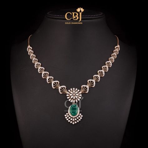 CBJ Ultra Lite Wt Pearl Necklace Light Weight Necklace Designs, Light Weight Diamond Necklace, Aa Necklace, Light Weight Necklace, Diamond Necklace Indian, Emerald Set, Choker Necklace Designs, Diamond Pendent, Diamond Pendants Designs