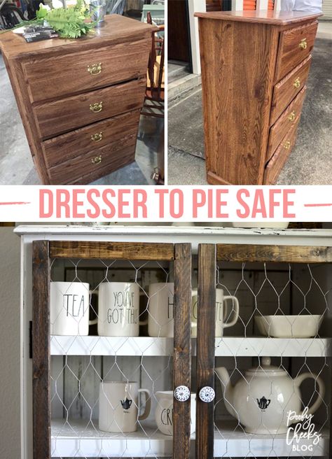 Farmhouse Pie, Laminate Dresser, Diy Dressers, Diy Farmhouse Style, Diy Dresser Makeover, Pie Safe, Diy Dresser, Diy Furniture Renovation, Furniture Rehab