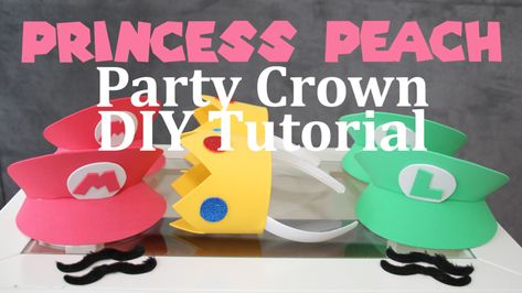 Princess Peach Crown, Mario And Luigi Hats, Mario Princess Peach, Princess Peach Party, Mario Bros Birthday Party Ideas, Printable Party Invitations, Super Mario Bros Birthday Party, Crown Diy, Mario And Princess Peach