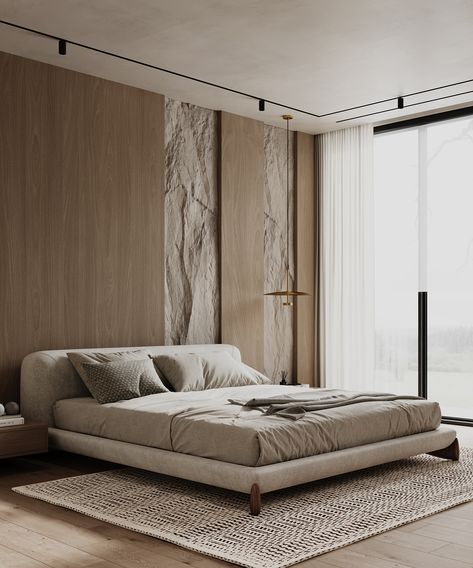 APARTMENT IN INDIA - MINIMAL on Behance Cozy Contemporary Home, Tower Concept, Second Brain, Minimal Bedroom, Beige Bedroom, Feature Walls, Luxury Bedroom Master, Master Bed, Wall Bedroom