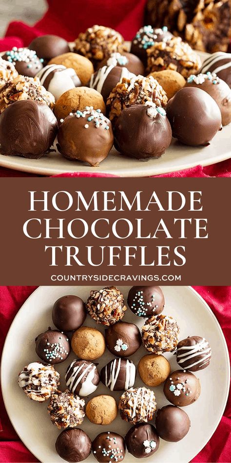 How To Make Homemade Chocolate Cookies, Homemade Truffles Easy, Easy Chocolate Truffles 3 Ingredients, Chocolate Diy Homemade, Chocolate Snacks Recipes, Ganache For Truffles, Chocolate Cake Truffle Balls, Choc Truffles Easy, Truffle Ideas Desserts