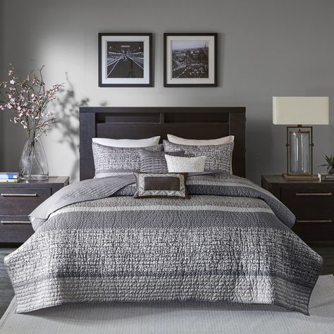 Madison Park Melody Grey/ Taupe (Brown) Quilted Coverlet Set (Full - Queen) Glam Comforter Set, How To Clean Pillows, Lightweight Bedding, American Signature Furniture, Throw Pillows Bed, Madison Park, Bedding Stores, Coverlet Set, Quilted Coverlet