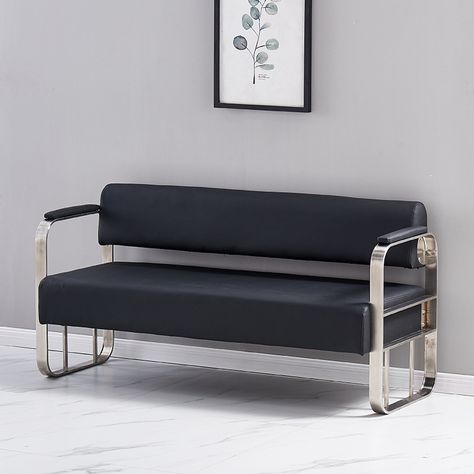 Hair Salon Waiting Area Ideas Couch, Waiting Bench Design, Salon Waiting Chairs, Waiting Chairs Office, Salon Waiting Area Ideas, Saloon Chair, Salon Waiting Area, Office Reception Chair, Waiting Room Furniture