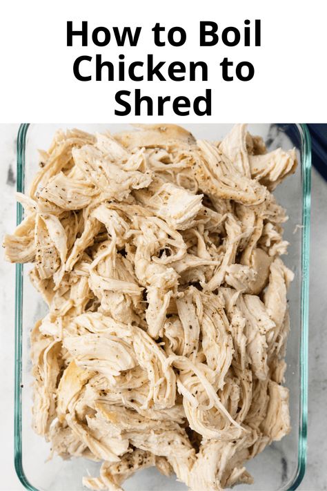 Shredded chicken only takes 30 minutes to make, and it always come out juicy and flavorful. First sear your chicken in a large pot, then add chicken broth and spices and boil for 7-10 minutes. Once the chicken has reached 165F shred with two forks. Boiling Chicken To Shred, Boiled Shredded Chicken Recipes, Shredded Chicken Boiled, Boiled Chicken Breast Recipes, Boiled Shredded Chicken, Flavorful Shredded Chicken, Boil Chicken To Shred, Boil Chicken, Shredded Chicken Crockpot