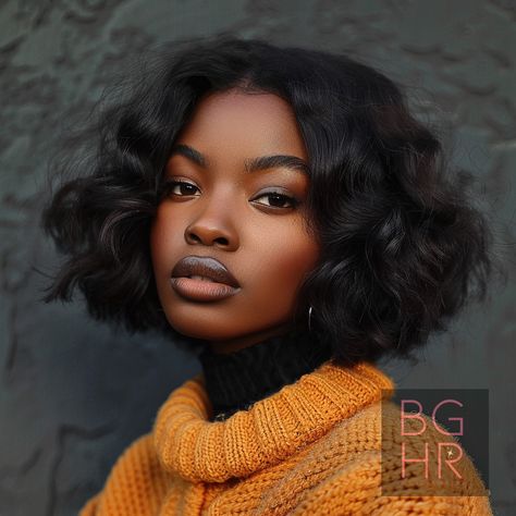 Rock Your Fluff: Mastering the Fluffy Bob Hairstyle for Black Women – Black Girls Hair Rocks Natural Hair Curly Bob, 70s Black Hairstyles, Natural Blowout Hairstyles Black Women, 90s Bob Black Women, Beach Wave Bob, Fluffy Bob Black Women, Beachy Bob, Wash And Go Natural Hair, French Bobs