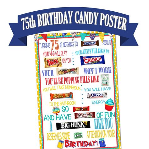 Excited to share this item from my #etsy shop: 75th Birthday Poster, Candy Bar Poster, Friend Birthday Gift, Printable Birthday Gift, Candy Gram Poster, Birthday Gift Printable, Seventy Birthday Candy Grams, Birthday Candy Poster, Candy Bar Poster, 60th Birthday Poster, 40th Birthday Poster, Candy Card, Candy Bar Posters, Candy Board, Candy Bar Birthday