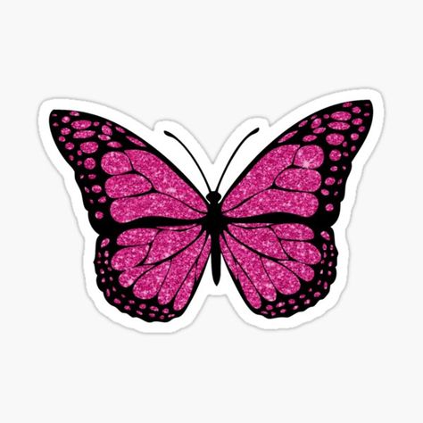 Aesthetic Butterfly Stickers, Butterfly Stickers Aesthetic, Baddie Stickers, Pink Glitter Butterfly, Blackpink Stickers, Stiker Printable, Sticker Y2k, Barbie Party Decorations, Butterfly Cake Topper